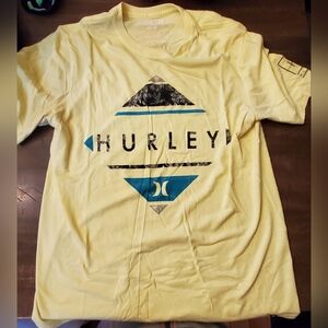 Hurley Mens Graphic Tee- Neon Yellow & Teal - Size Medium